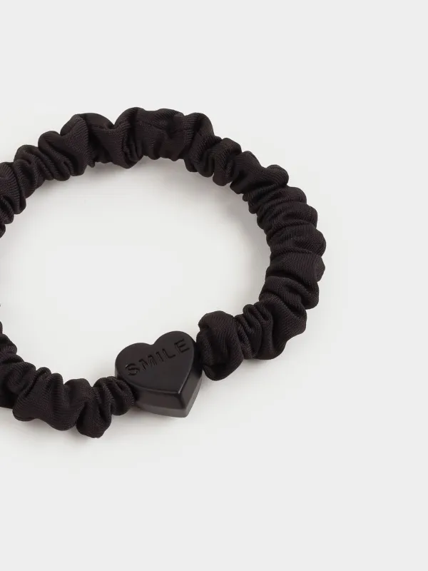 Elastic band for hair, 5 cm, satin/plastic, black, Heart, Silk, image-2