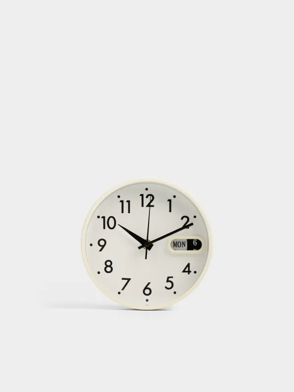 Wall clock, 18 cm, with calendar, glass/aluminum, round, milky white, Dial, image-0