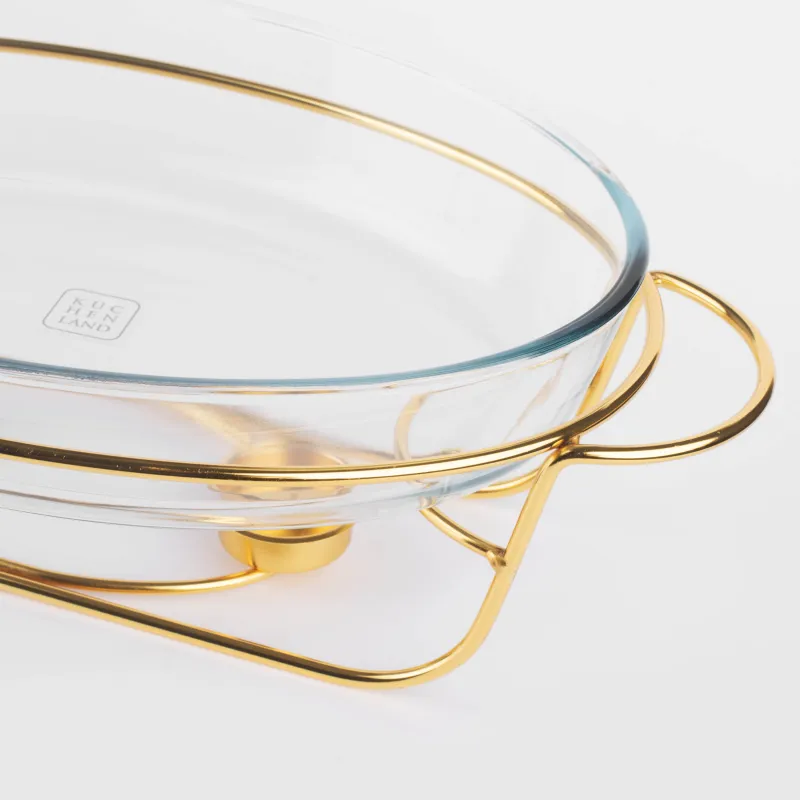 Chafing dish, 35x24 cm, glass T/steel, oval, golden, Classic gold, image-2