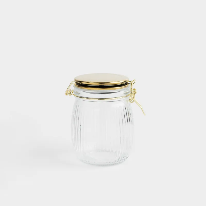 Bulk products jar, 750 ml, clip, glass / metal, golden, Ribby gold
