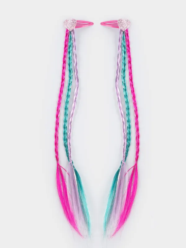 Hair clip, 32 cm, 2 pcs, children's, with strands, polyurethane / metal, Heart, Hairstyle