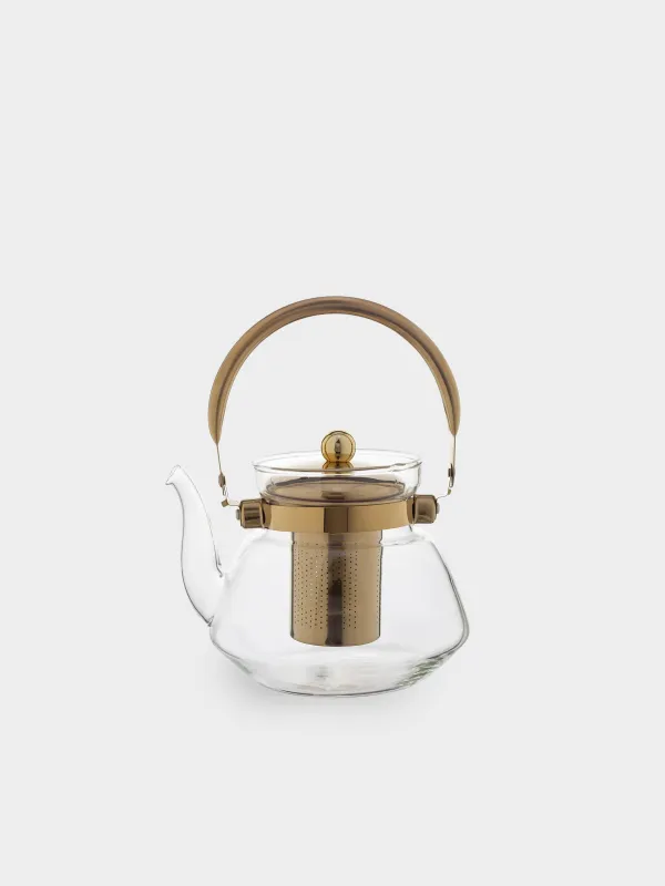 Teapot, 1,3 l, B/steel glass, golden, Classic gold, image-0