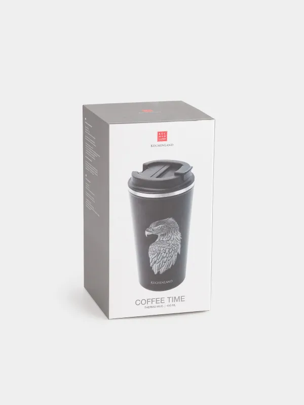 Thermo mug, 450 ml, steel / plastic, black, Eagle, Coffee time, image-5