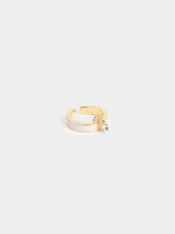 Ring, size S-M, single size, with pendant, metal, golden beige, Heart, Jewelry heart, image-0