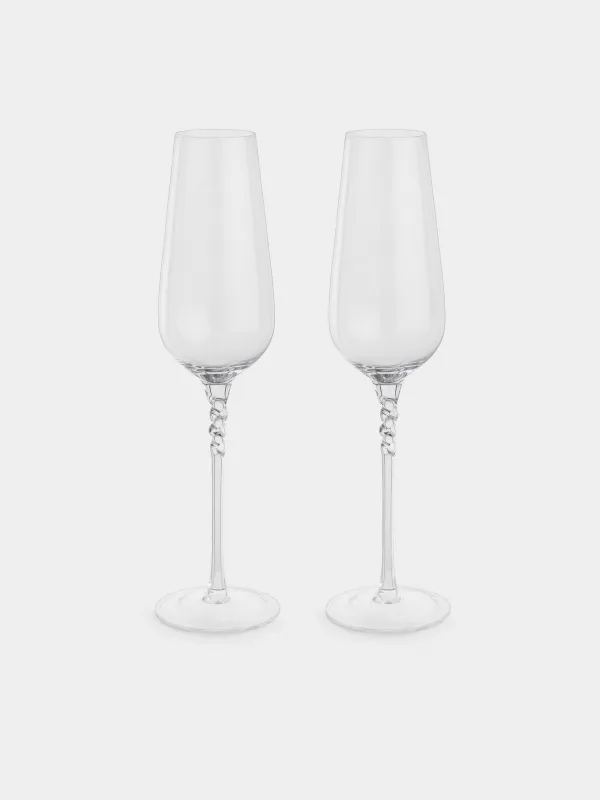 Drinking glass, 260 ml, 2 pcs, crystal glass, Twisted leg, Parma, image-0