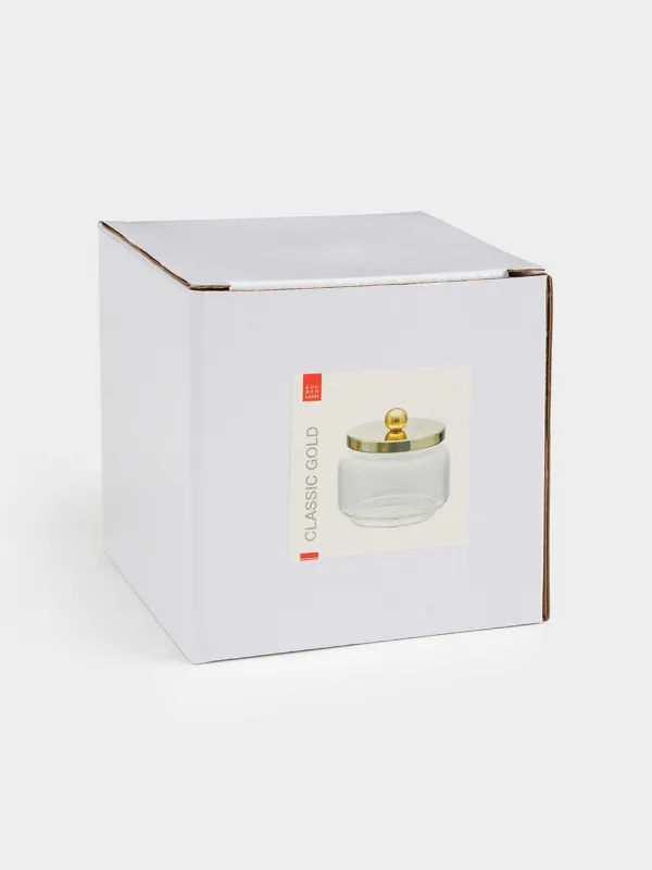 Storage container, 9x9 cm, 300 ml, glass / metal, golden, Classic gold, image-5