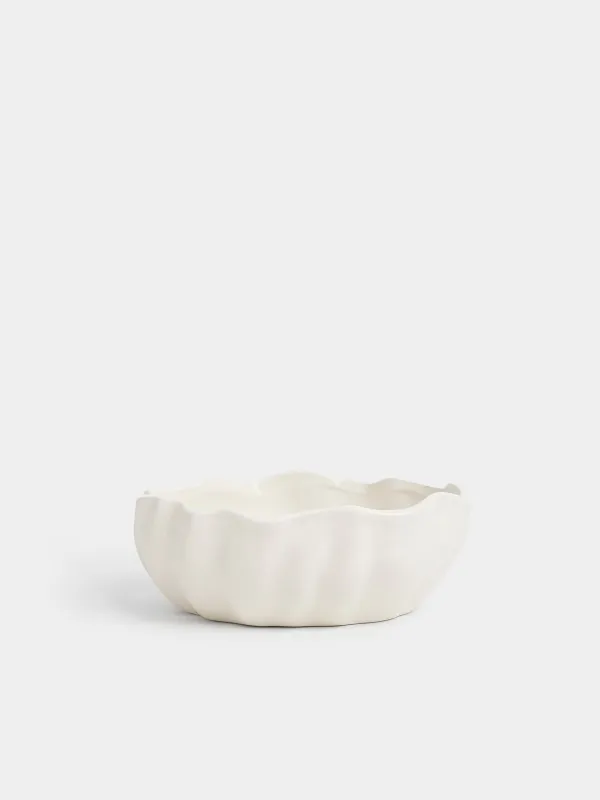Salad bowl, 21x8 cm, ml, ceramic, milky, Wavy edge, Crumple, image-0