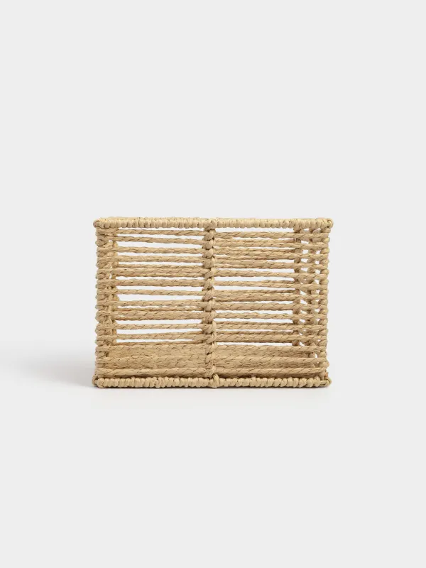 Storage organizer basket, 20x20x14 cm, wicker, cellulose/metal, square, beige, Braided, image-1