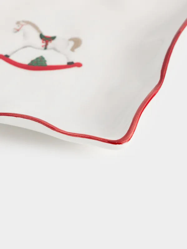 Dish, 15x15 cm, ceramic, square, Horse, Christmas tree, image-4