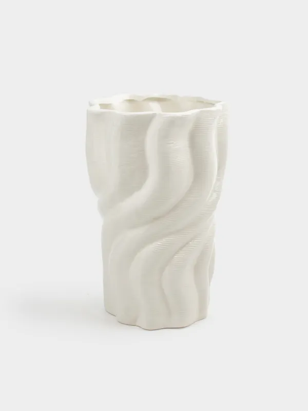 Flower vase, 26 cm, ceramic, white, Bends, Crumple, image-0