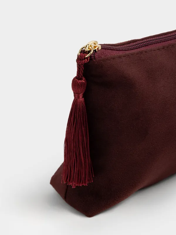 Makeup bag, 22x14 cm, with brush, velvet, burgundy, Velvety, image-3