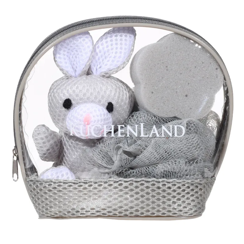 Shower set, 3 items, children's, in a cosmetic bag, polyester, gray, Rabbit, Rabbit, image-1