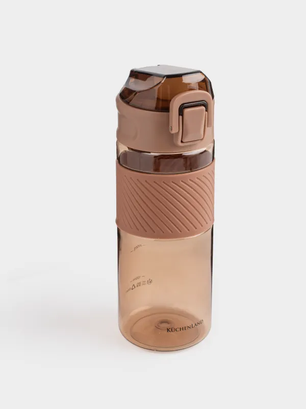 Water bottle, 600 ml, plastic / silicone, brown, Sport, image-1