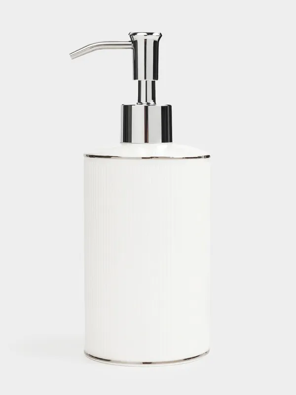 Liquid soap dispenser, 430 ml, porcelain P/steel, white and silver, Antarctica, image-0