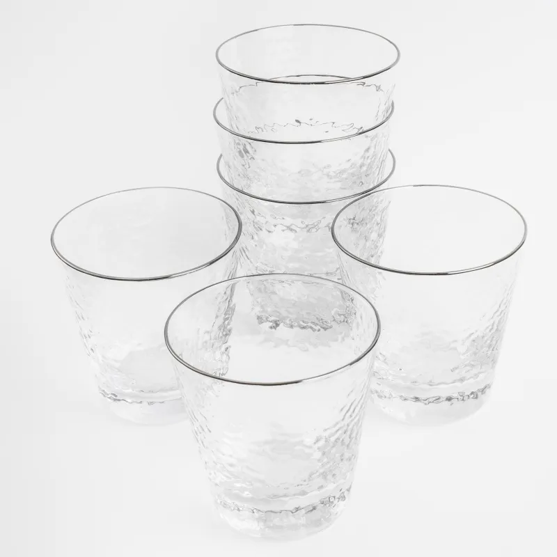 Drinking glass, 10 cm, 270 ml, 6 pcs, glass, with silver edging, Ripply silver, image-3