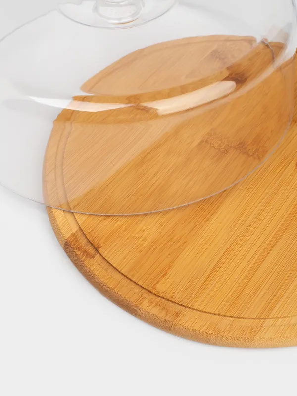 Dish with lid, 28x10 cm, bamboo / plastic, round, Crepe, image-1