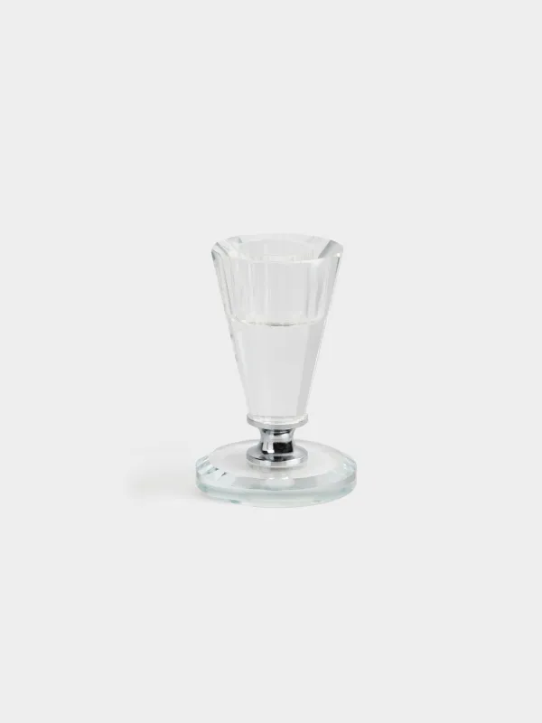 Candlestick, 8 cm, for a thin candle, on a leg, crystal glass, silver leg, Lux crystal, image-0