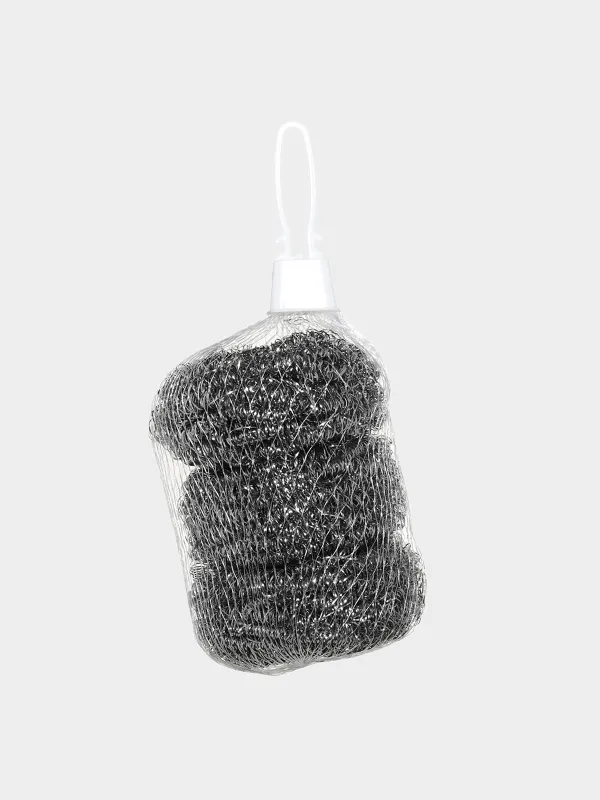 Cleaning sponge, 7 cm, 3 pcs, metal, silver, Clean, image-2