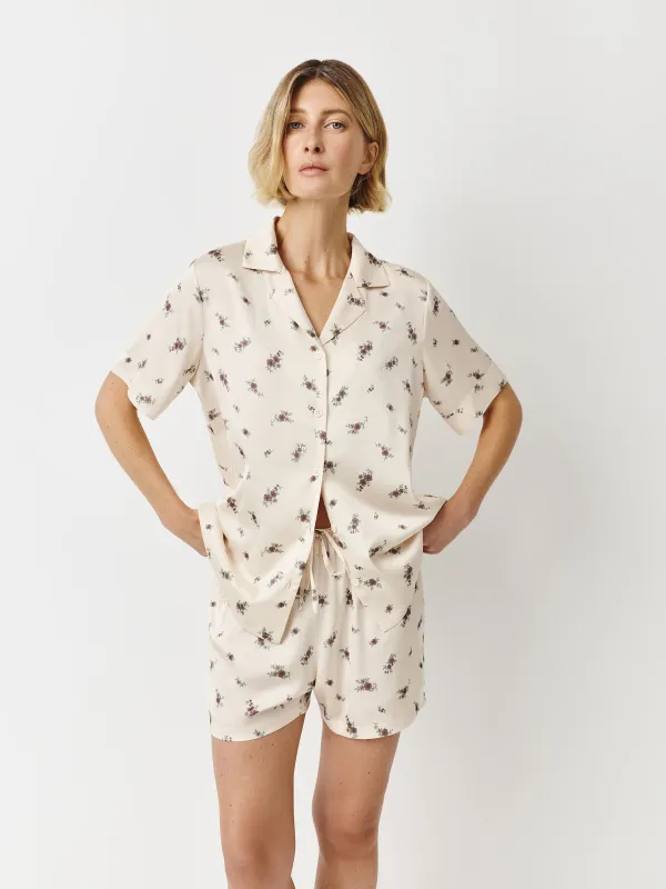 Women's shorts, homewear, size L, polyester, milky, Flowers, Roktania, image-0