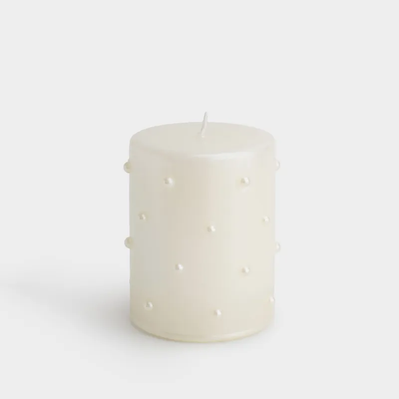 Candle, 8x9 cm, cylindrical, milky, Pearl, Pearl Antarctica