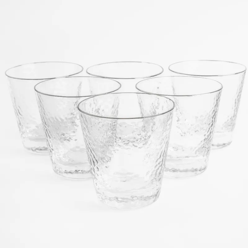 Drinking glass, 10 cm, 270 ml, 6 pcs, glass, with silver edging, Ripply silver, image-1