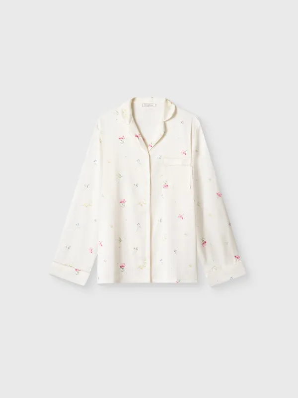 Women's shirt, homewear, size L, with long sleeves, polyester, milky, Flowers, Sevilla, image-4