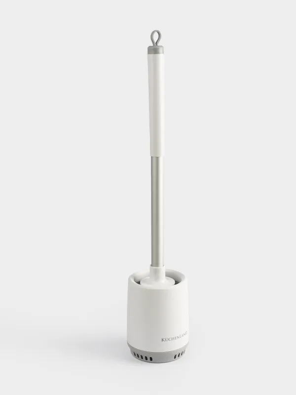 Toilet brush, 46 cm, with stand, rubber / plastic, white-gray, Click, image-1