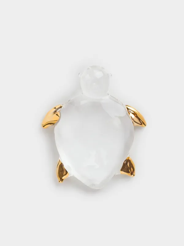 Statuette, 5 cm, glass, golden, Turtle, Vitreous, image-0