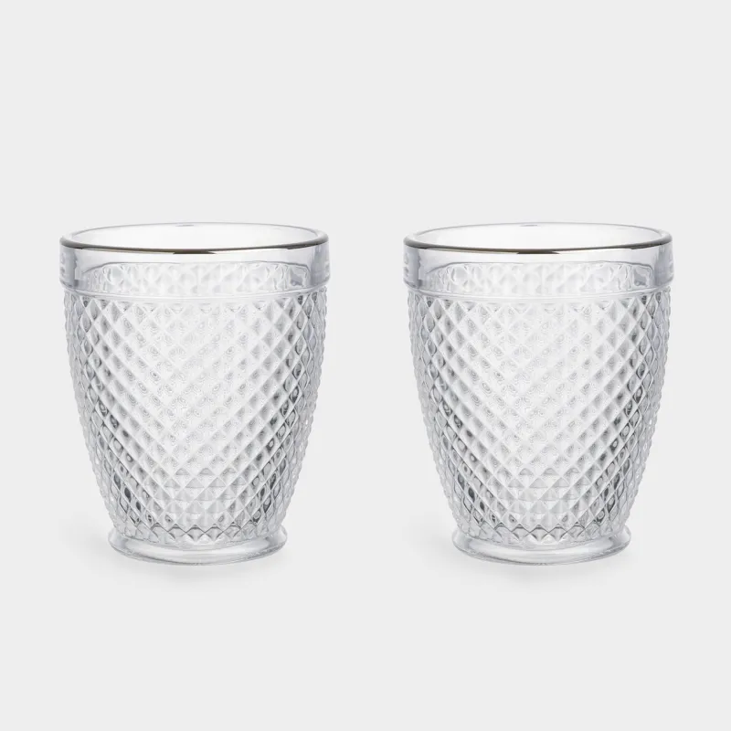 Drinking glass, 10 cm, 300 ml, 2 pcs, glass R, with silver edging, Verona silver