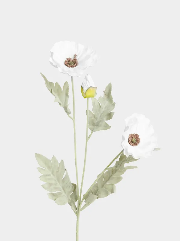 Decorative branch, 68 cm, EVA/metal, White poppy, Poppy garden, image-1