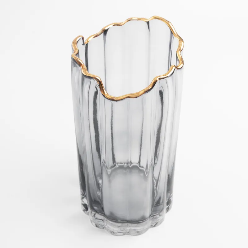 Flower vase, 25 cm, glass, grey, with golden edging, Berg, image-2