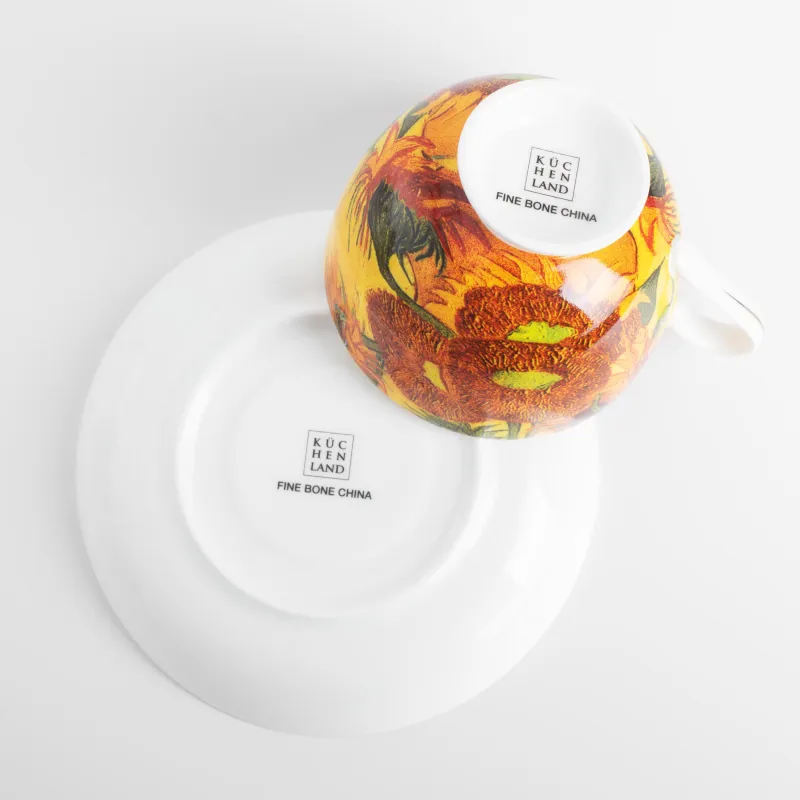 Tea pair, 1 person, 2 items, 210 ml, porcelain F, Sunflowers, Van Gogh, Art sunflowers, image-5