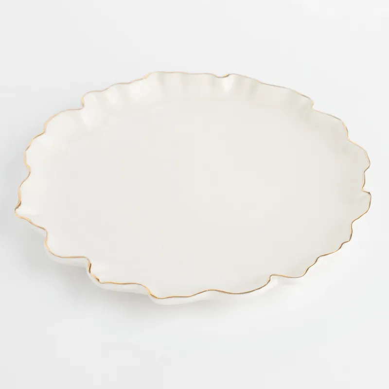 Snack plate, 20 cm, porcelain P, with golden edging, Crumpled effect, Crumple gold, image-1