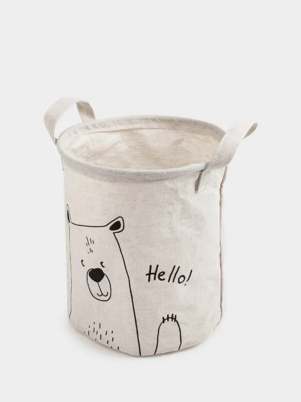 Storage bag, 22x25 cm, with handles, Cotton/polyester, round, Milky, Bear, Funny world, image-3