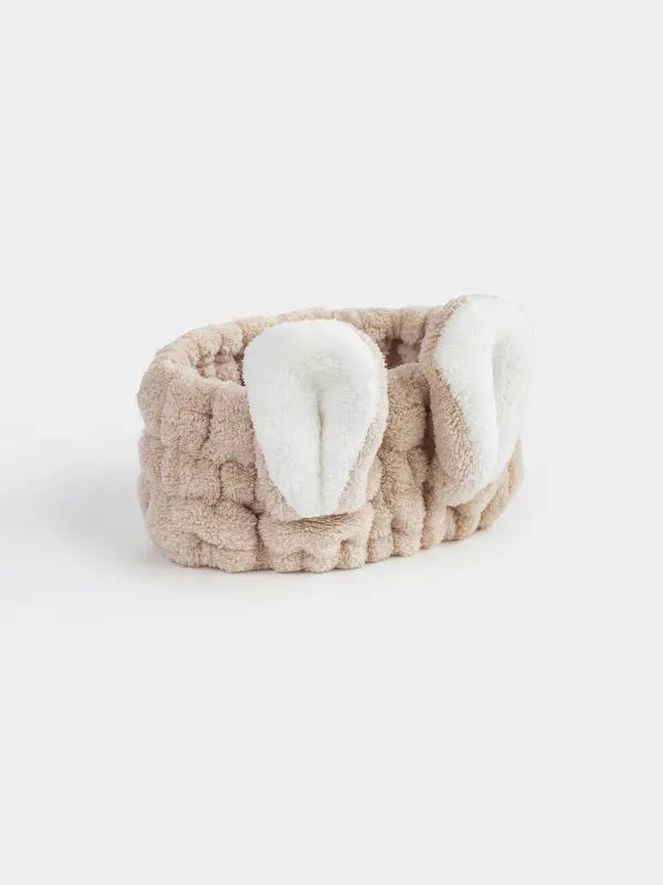 Headband, 17x8 cm, fleece, beige and white, Ears, Showy, image-1