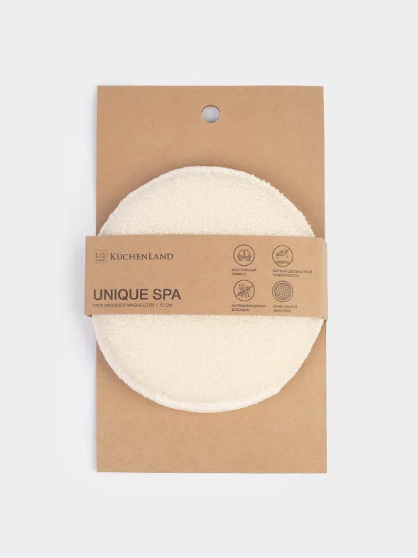 Face and body washcloth, 13 cm, with holder, nylon / cotton, beige, Unique spa, image-4