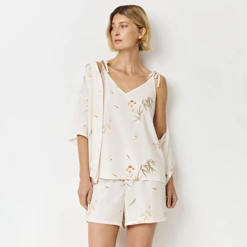 Women's shorts, homewear, size L, viscose, milky, Flowers, Norla