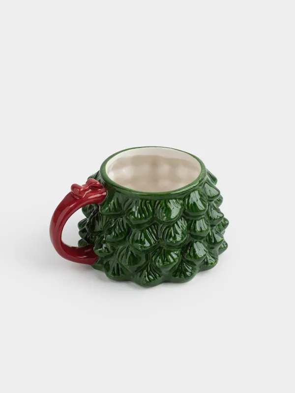 Mug, 500 ml, ceramic, green, Spruce with bow, Christmas traditions, image-2