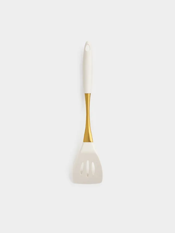 Spatula, 36 cm, with slits, silicone / steel, milky gold, Pintino, image-1