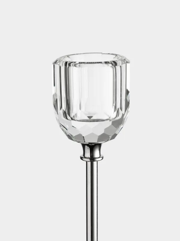 Candlestick, 24 cm, for a thin candle, on a leg, crystal glass / metal, Lux crystal, image-1