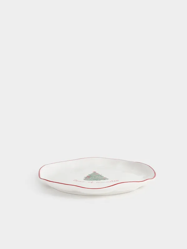 Dinner plate, 26 cm, ceramic, Christmas tree with bows, Christmas tree, image-2