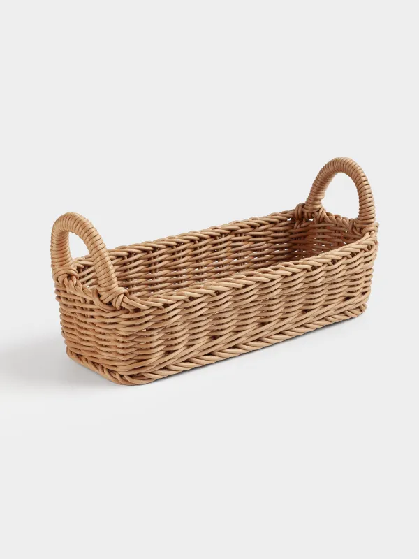 Grocery basket, 28x11 cm, with handles, rattan, rectangular, Brown, Twig, image-2
