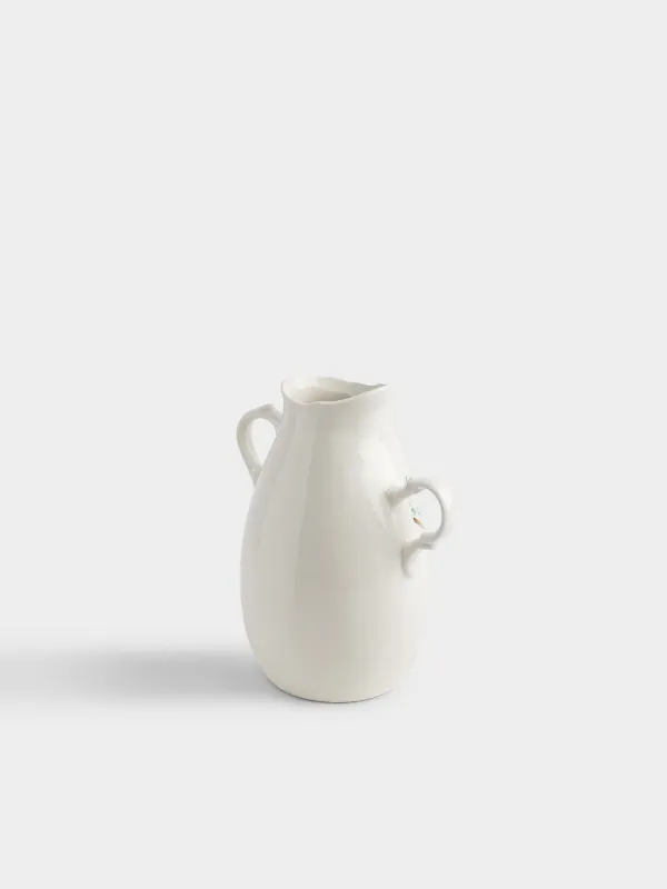 Flower vase, 24 cm, with handles, ceramic, white and gold, Broken print, Revival, image-1