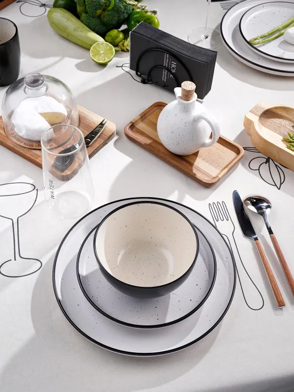 Dinner set, 6 persons, 18 ave, ceramics, black and white, speckled, Isernia, image-5