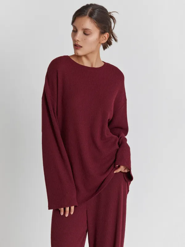 Women's trousers, homewear, size S, polyester / viscose, burgundy, Naila, image-3