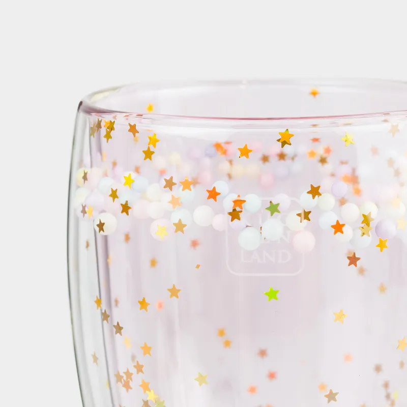Mug, 330 ml, with balls, glass B, pink, Stars, Air sparkly, image-1