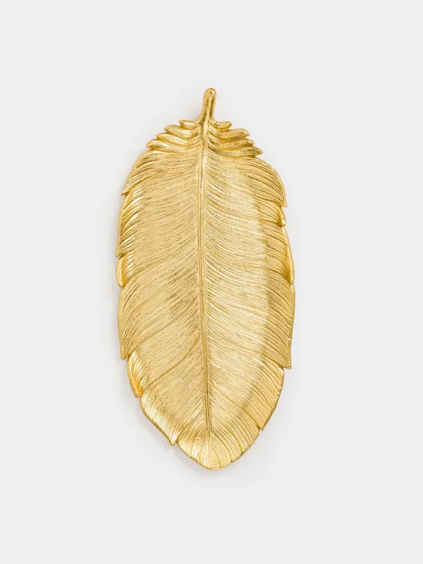 Decorative dish, 36x17 cm, polyresin, golden, Feather, Feather, image-3