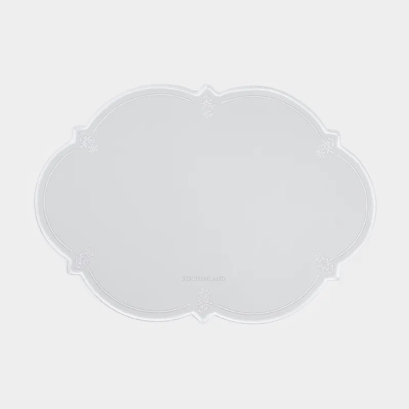 Placemat, 30x43 cm, PVC / polyester, shaped, grey-blue, Flowers, Rock embroidery