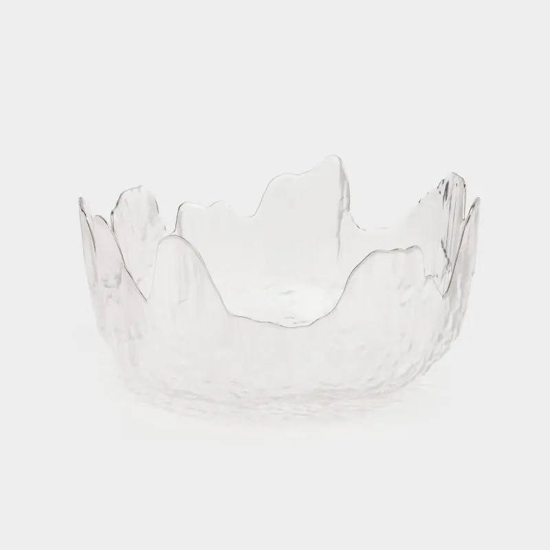 Salad bowl, 20x9 cm, 1,1 l, glass, with silver edging, Nautilus silver