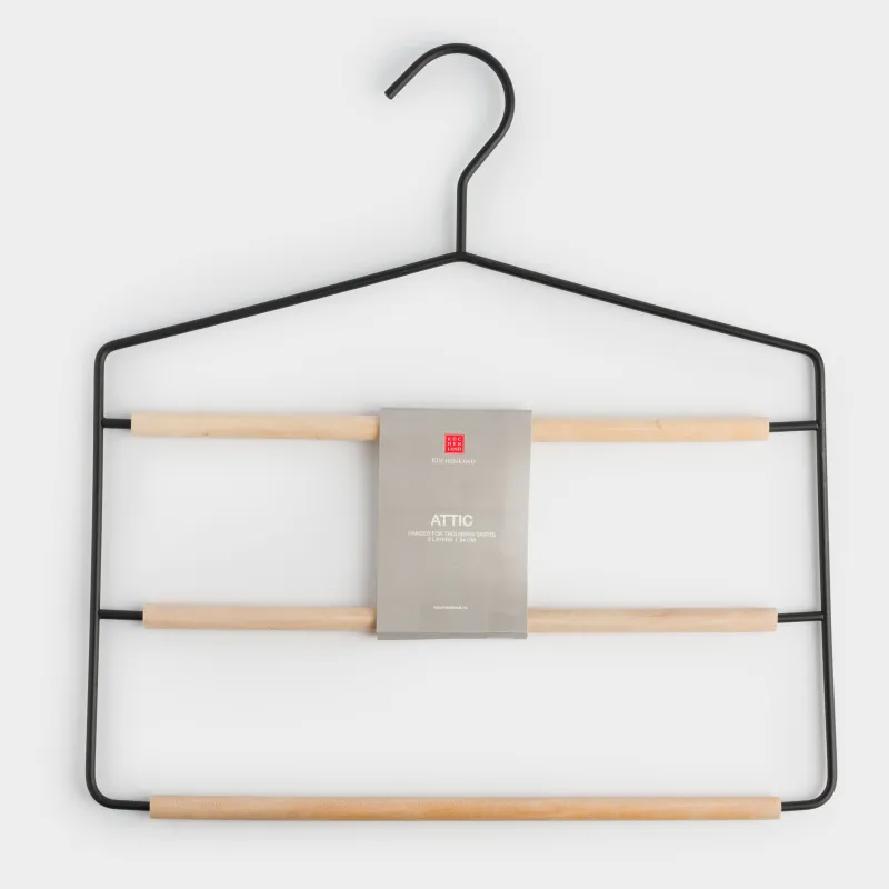 Hanger for trousers/skirts, 38 cm, 3 levels, metal / wood, black, Attic, image-3